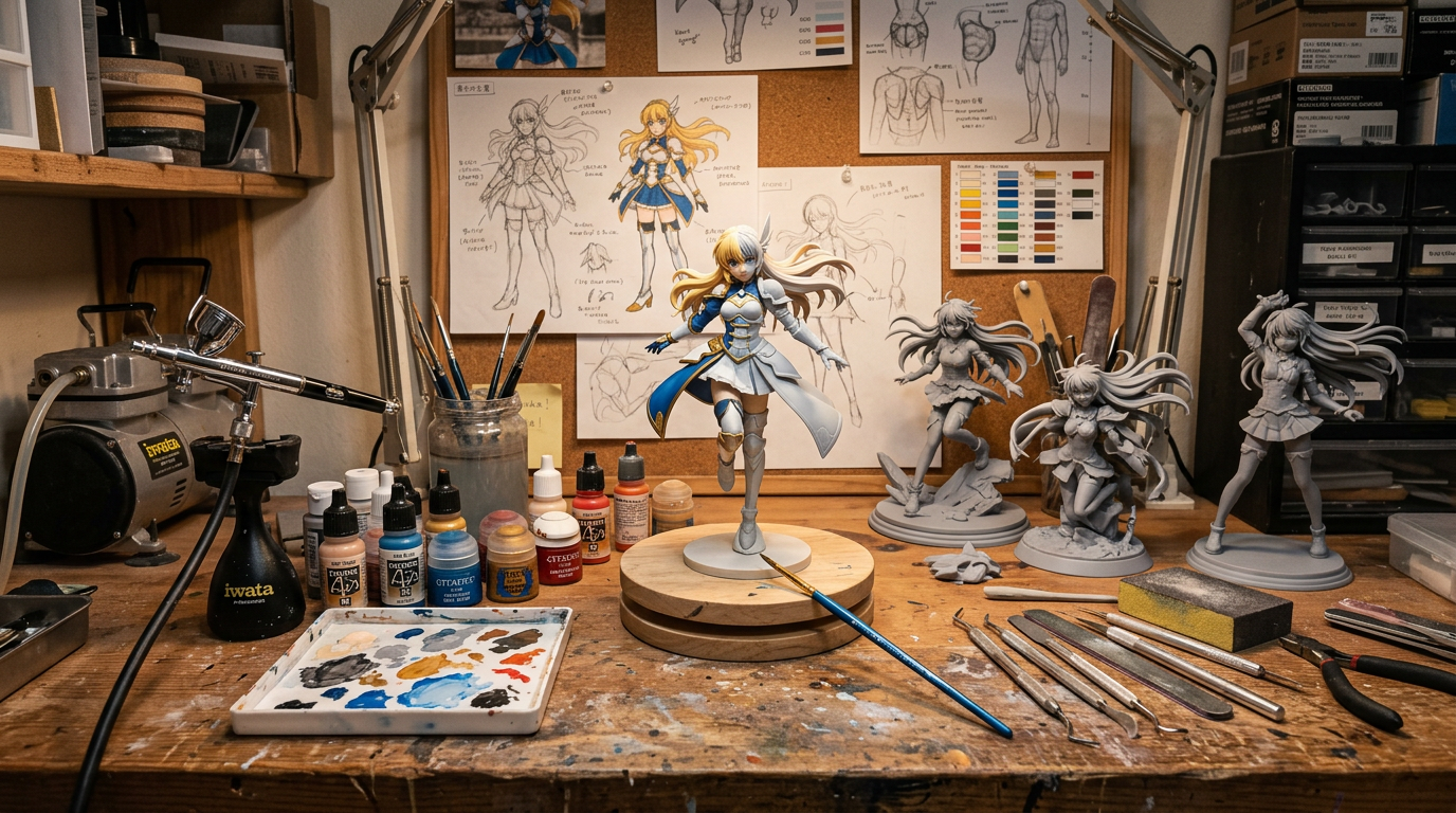 Atelier de sculpteur travaillant sur une figurine anime